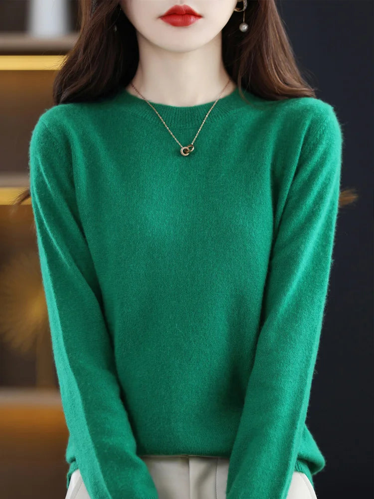 Women’s 100% Merino Wool Sweater – Soft Cashmere O-Neck Pullover