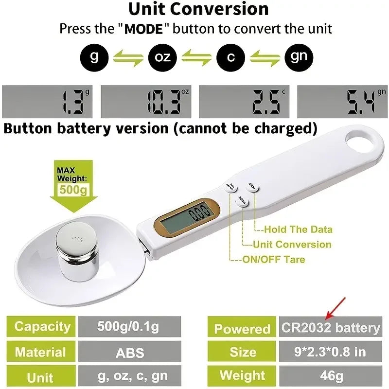 Digital Kitchen Spoon Scale | Mini LCD Food Weighing Tool 0.1–500g | Precision Measuring Spoon