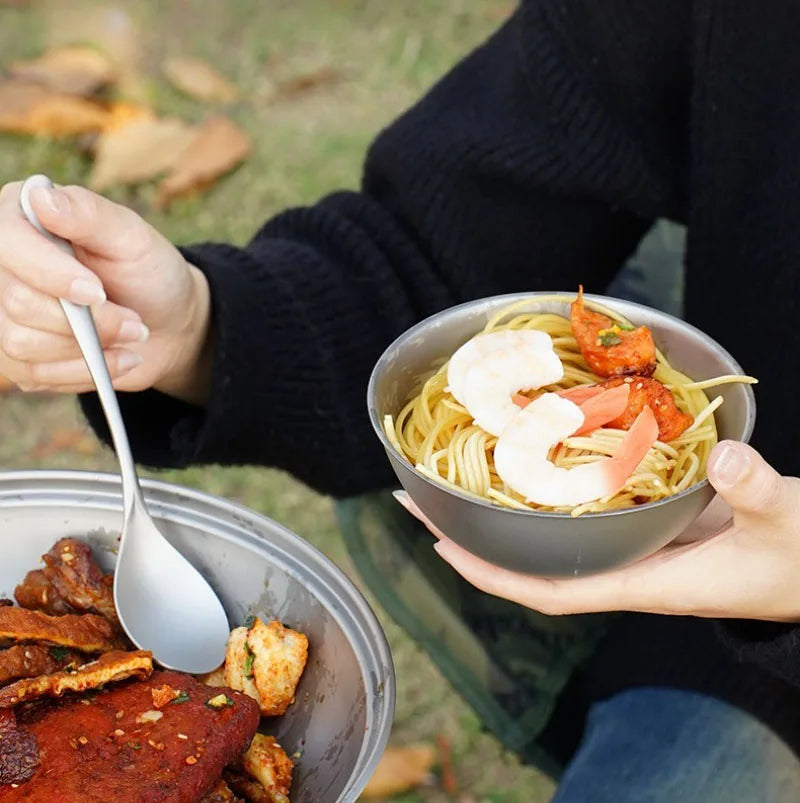 Pure Titanium Double-layer Outdoor Bowl Anti-scalding Heat Insulation Portable Healthy Luxury Bowl Anti-slip Outdoor Tableware