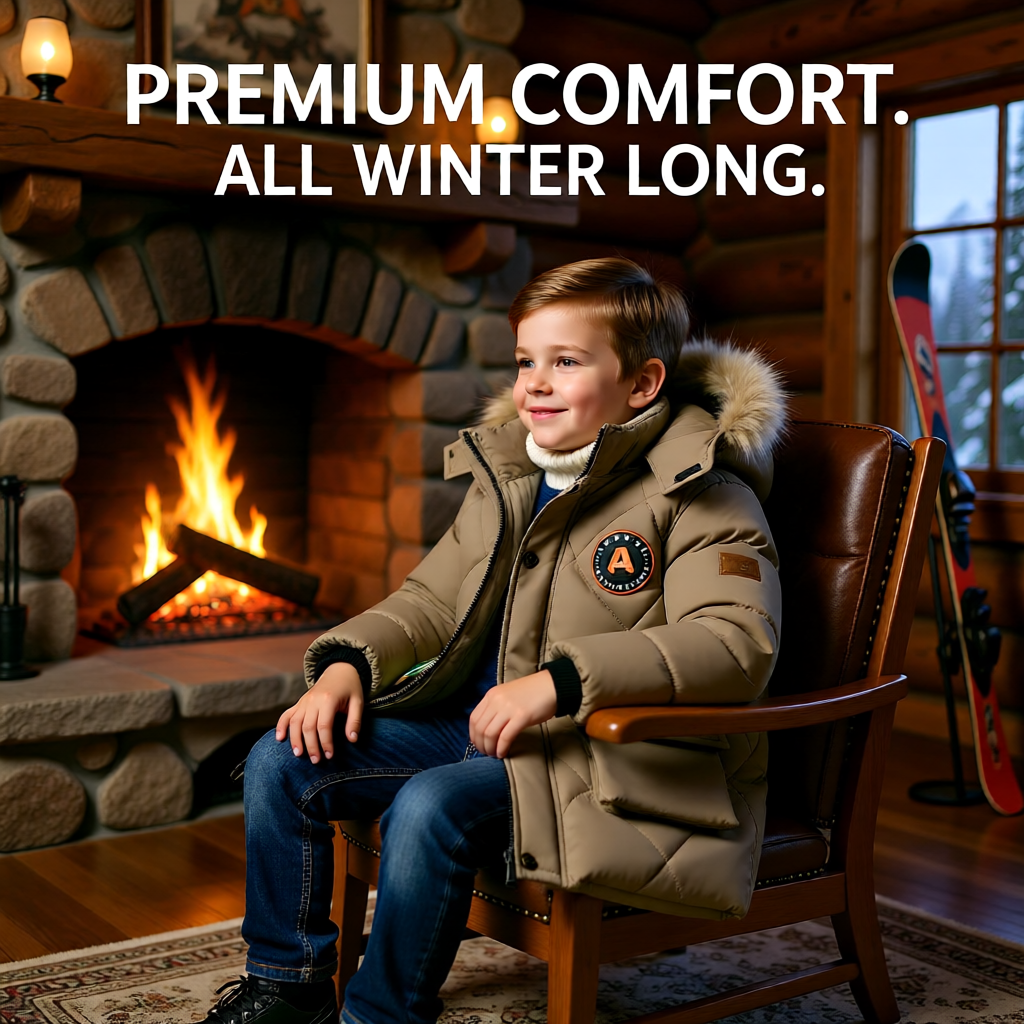 Boys’ Winter Thick Hooded Coat – Warm Fur Collar Jacket