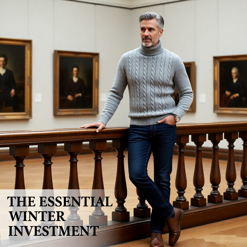 Men’s Classic High Neck Sweater – Warm Knitted Turtleneck Pullover