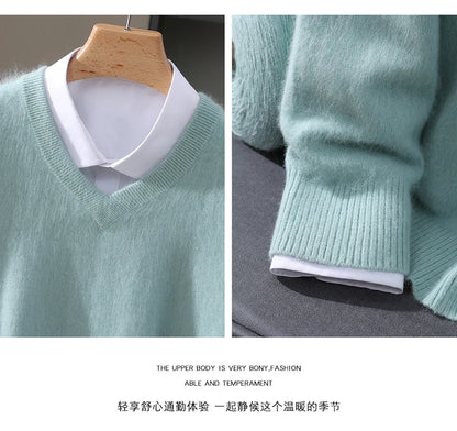 Men’s 100% Pure Mink Cashmere V-Neck Sweater –  for Autumn & Winter