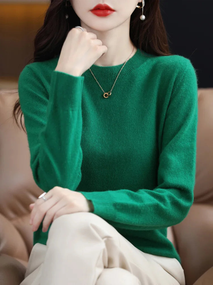 Women’s 100% Merino Wool Sweater – Soft Cashmere O-Neck Pullover
