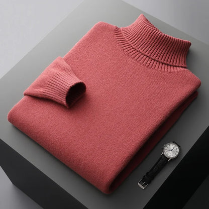 Men’s Cashmere Wool Sweater – Elegant Turn-Down Collar Knitwear for Autumn & Winter