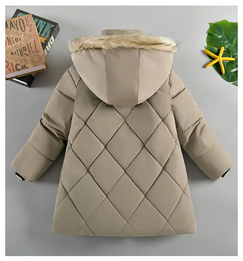 Boys’ Winter Thick Hooded Coat – Warm Fur Collar Jacket