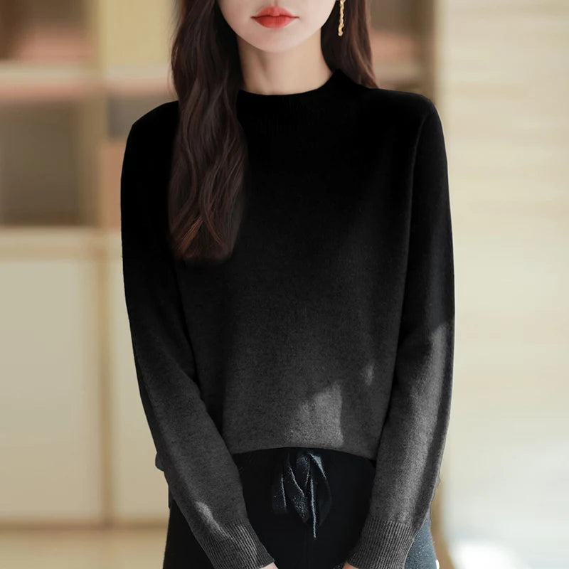 Women’s Fine Wool Thickened Sweater – Gradient Colour Mock Neck Pullover | Elegant Winter Knitwear by Rarely