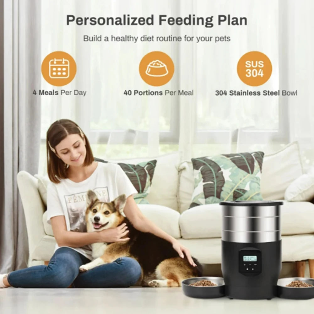4.5L Smart WiFi Automatic Pet Feeder – Dual Stainless Steel Bowls | App & Button Control, Voice & Timer | Cat & Small Dog Dispenser
