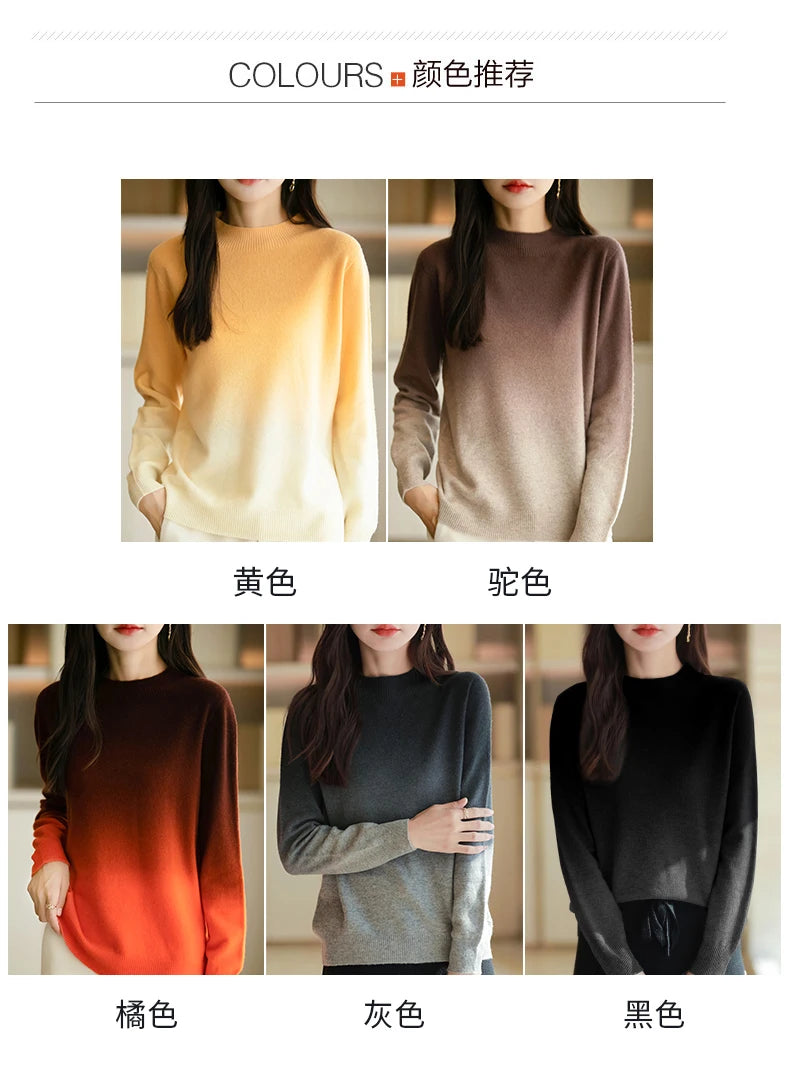 Women’s Fine Wool Thickened Sweater – Gradient Colour Mock Neck Pullover | Elegant Winter Knitwear by Rarely
