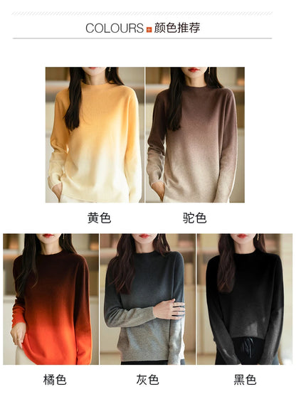 Women’s Fine Wool Thickened Sweater – Gradient Colour Mock Neck Pullover | Elegant Winter Knitwear by Rarely