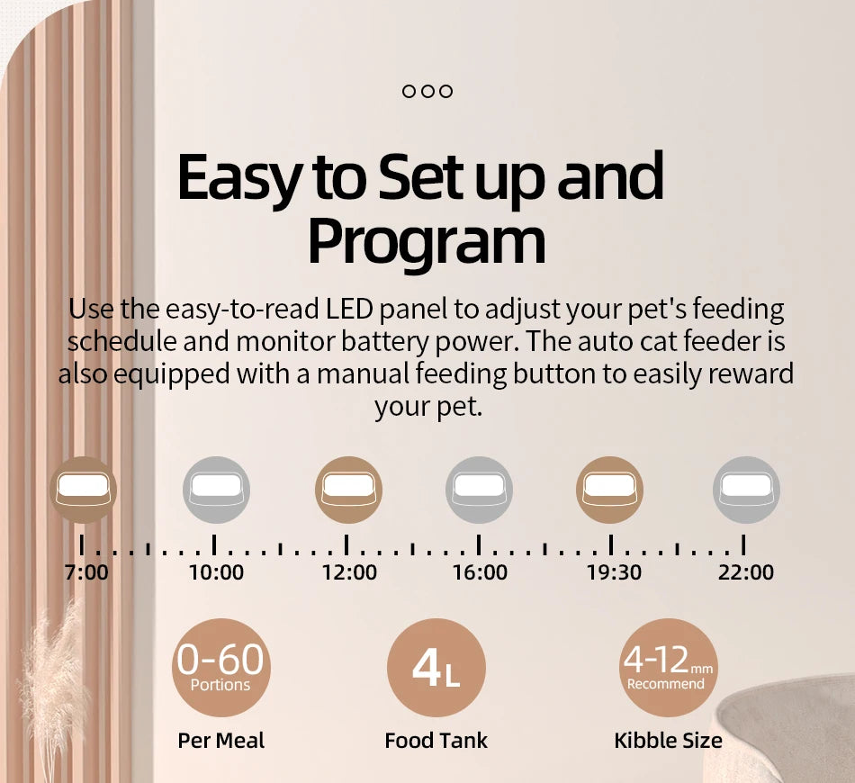 ROJECO Smart Automatic Cat Feeder – WiFi Pet Food Dispenser with Timer