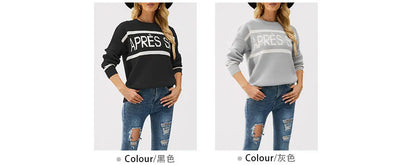 Women’s Oversized Monogram Jacquard Sweater – Crew Neck Patchwork Knit Pullover