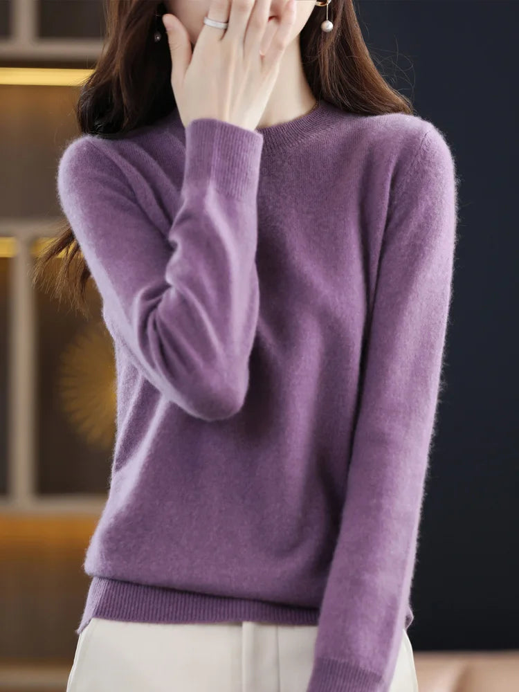 Women’s 100% Merino Wool Sweater – Soft Cashmere O-Neck Pullover