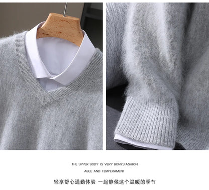 Men’s 100% Pure Mink Cashmere V-Neck Sweater –  for Autumn & Winter