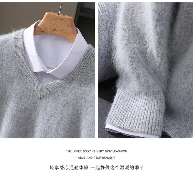 Men’s V-Neck Cashmere Wool Sweater – Soft Luxury Knit Pullover for Autumn & Winter