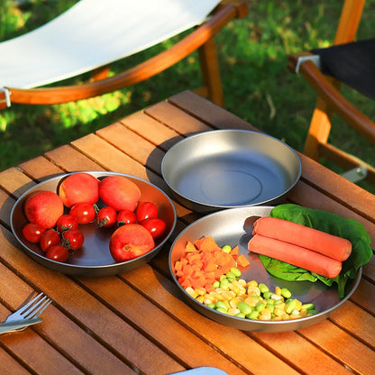 Camping Titanium Tableware Plate Titanium Lightweight Flat Plate 15/17/19cm