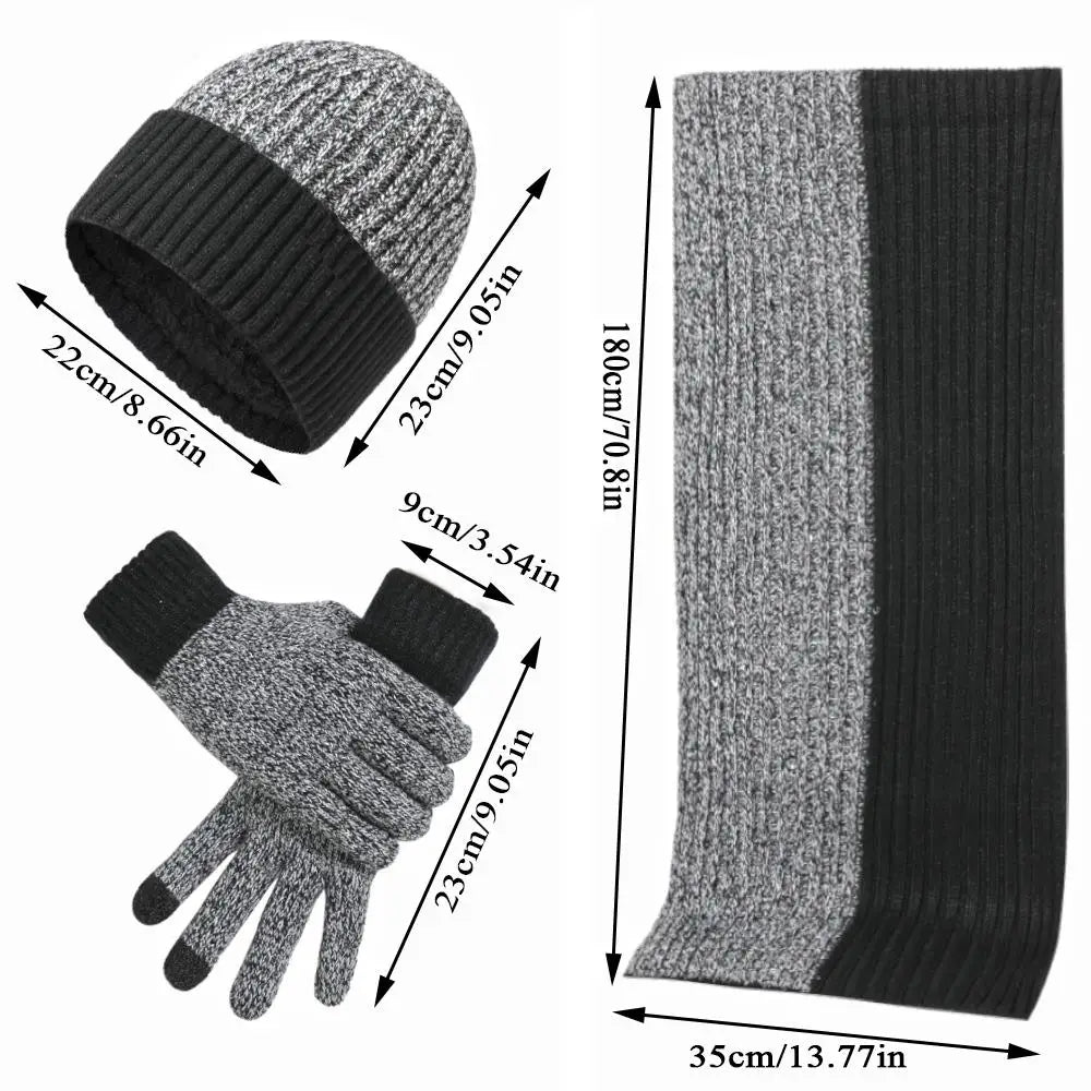 3Pcs/set Winter Beanie Hat Scarf Gloves Outdoor Ski Windproof Warm Scarf Sets Ear Protection Knitted Hat Scarf Mittens Set