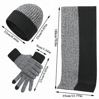 3Pcs/set Winter Beanie Hat Scarf Gloves Outdoor Ski Windproof Warm Scarf Sets Ear Protection Knitted Hat Scarf Mittens Set