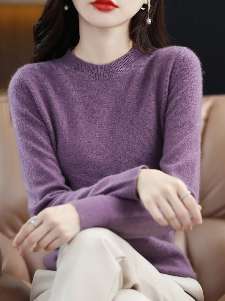 Women’s 100% Merino Wool Sweater – Soft Cashmere O-Neck Pullover