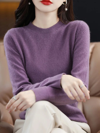 Women’s 100% Merino Wool Sweater – Soft Cashmere O-Neck Pullover