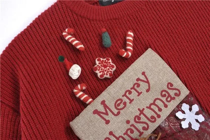 2026 Christmas Embroidery Loose Sweet Simple Jumper Pullover 3D Flower Knit Heavy Knitted Korea Goth New Feminine Tops Sweaters