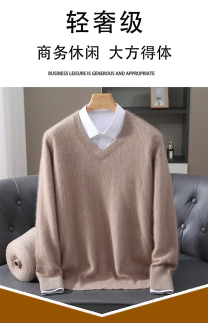 Men’s 100% Pure Mink Cashmere V-Neck Sweater –  for Autumn & Winter