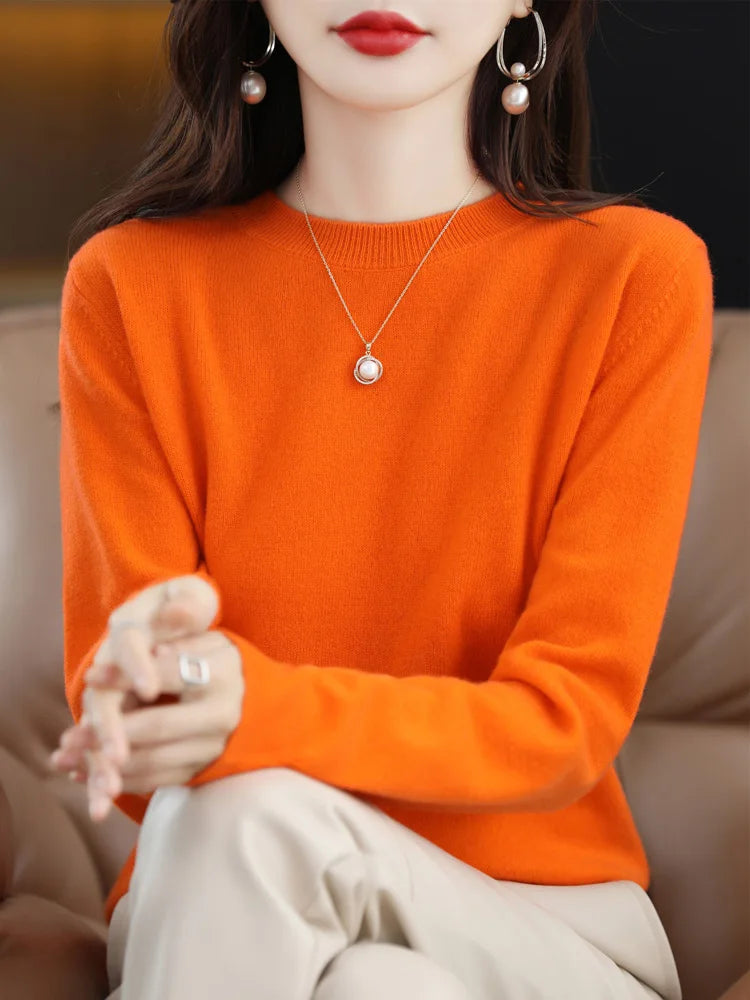 Women’s 100% Merino Wool Sweater – Soft Cashmere O-Neck Pullover
