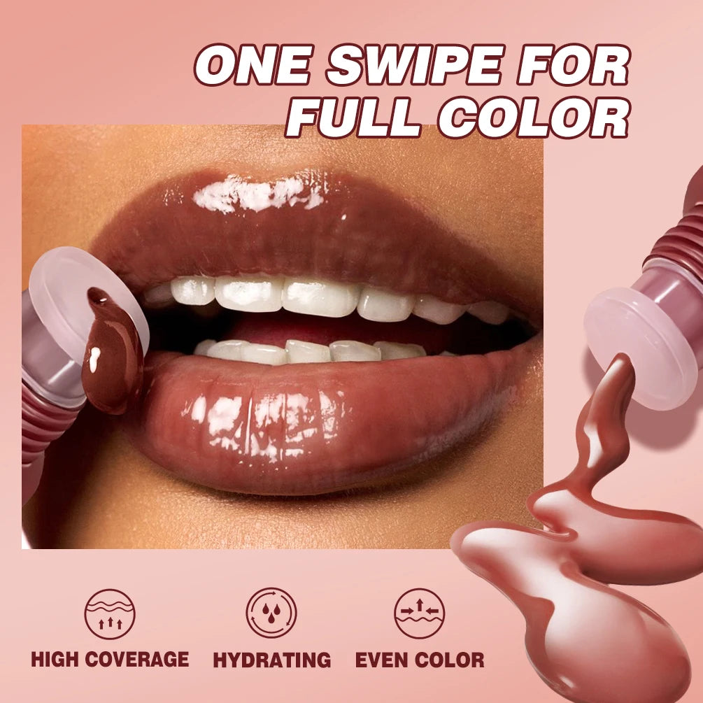 Nude Brown Plumping Lip Gloss | Moisturizing Transparent Lip Oil | Long-Lasting Hydrating Gloss for Smooth Lips
