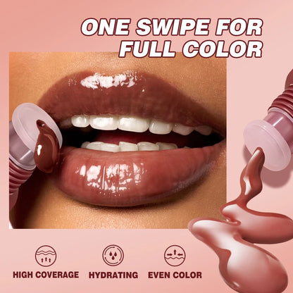 Nude Brown Plumping Lip Gloss | Moisturizing Transparent Lip Oil | Long-Lasting Hydrating Gloss for Smooth Lips