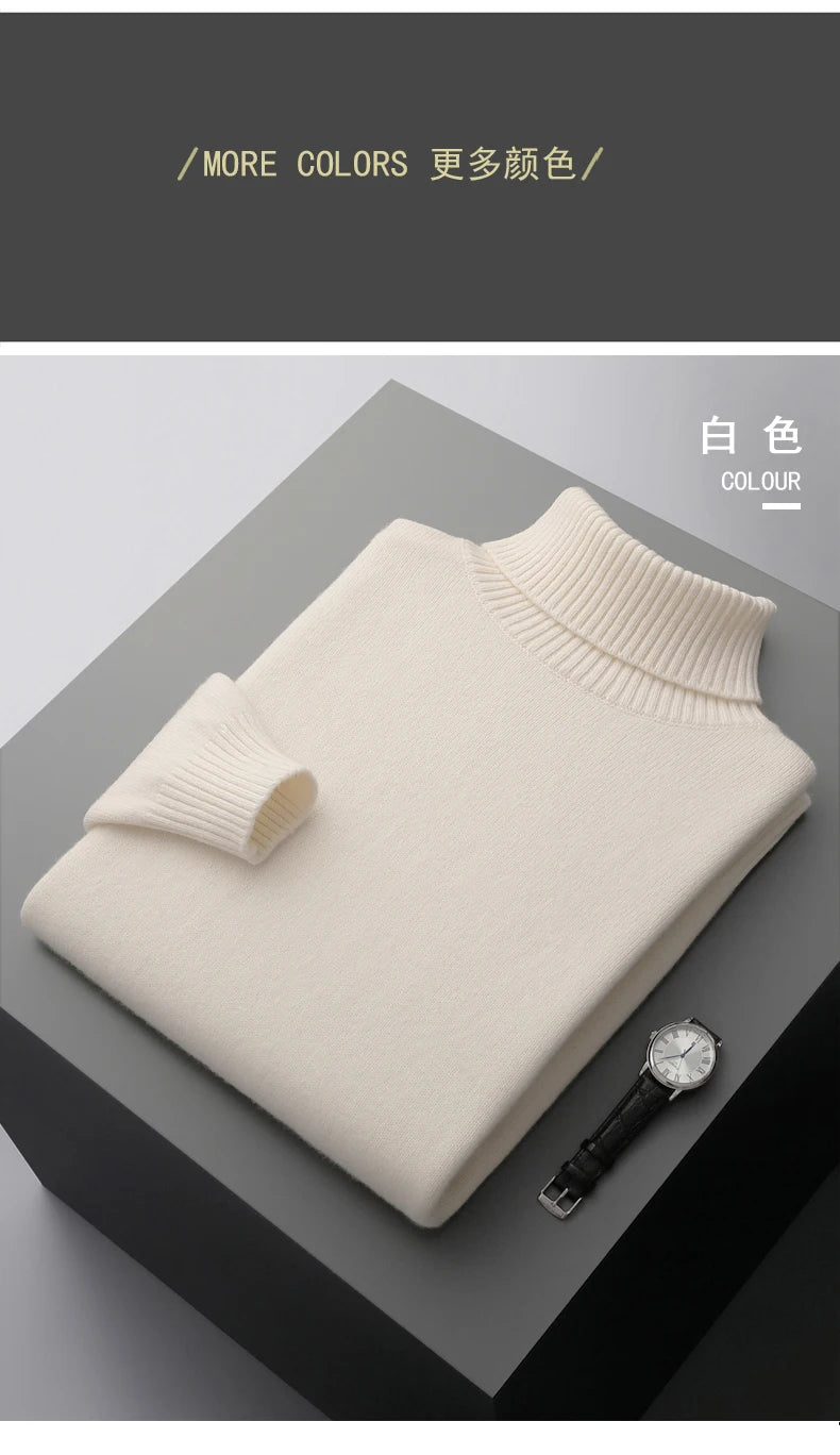 Men’s Cashmere Wool Sweater – Elegant Turn-Down Collar Knitwear for Autumn & Winter