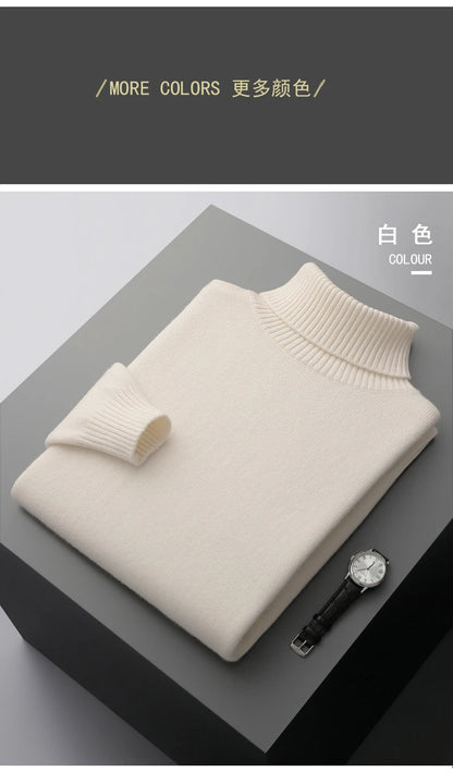 Men’s Cashmere Wool Sweater – Elegant Turn-Down Collar Knitwear for Autumn & Winter