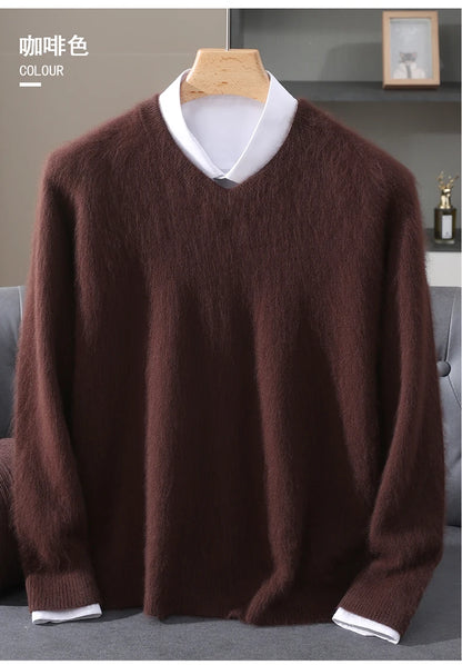 Men’s V-Neck Cashmere Wool Sweater – Soft Luxury Knit Pullover for Autumn & Winter