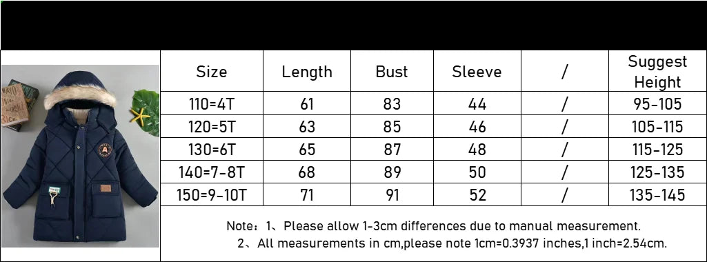 Boys’ Winter Thick Hooded Coat – Warm Fur Collar Jacket