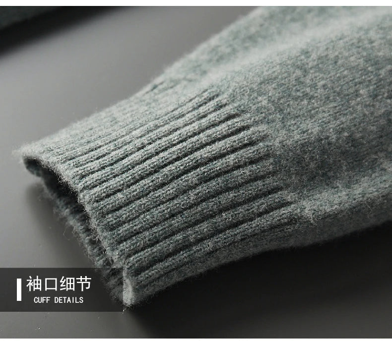 Men’s Cashmere Wool Sweater – Elegant Turn-Down Collar Knitwear for Autumn & Winter