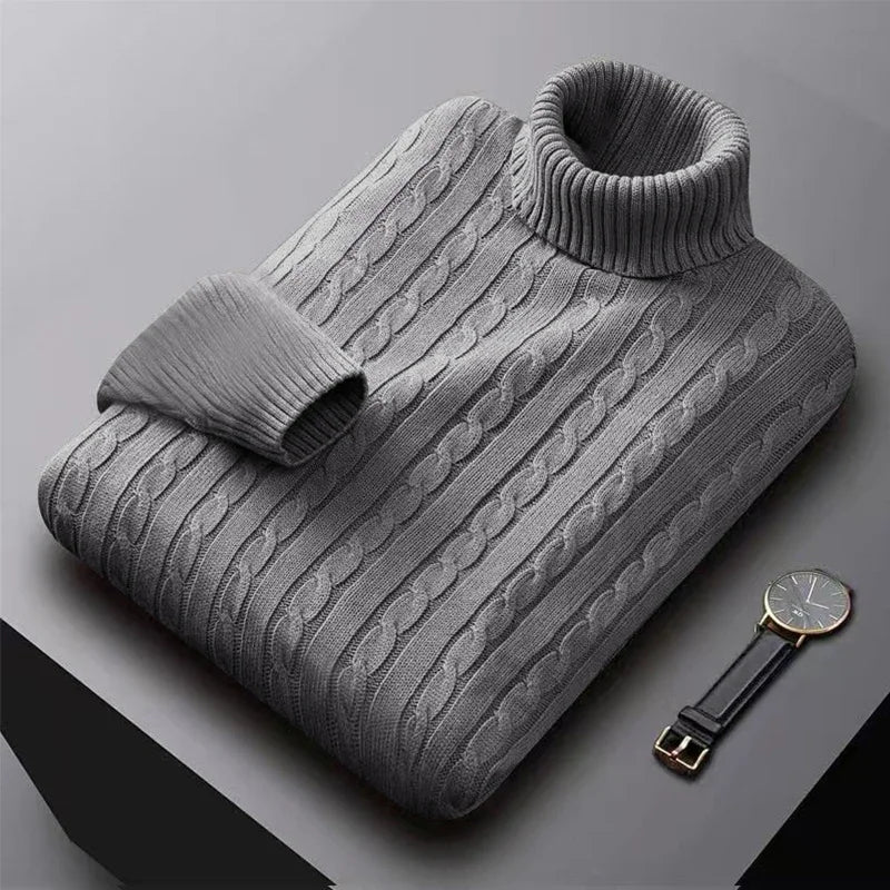 Men’s Classic High Neck Sweater – Warm Knitted Turtleneck Pullover