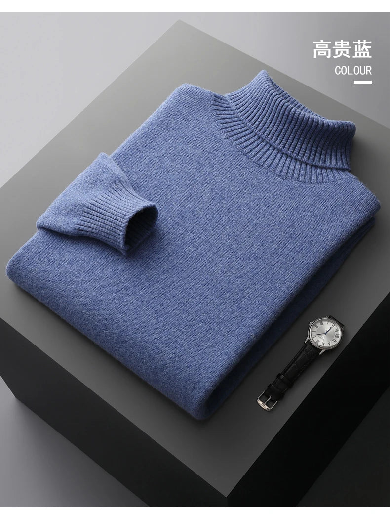Men’s Cashmere Wool Sweater – Elegant Turn-Down Collar Knitwear for Autumn & Winter