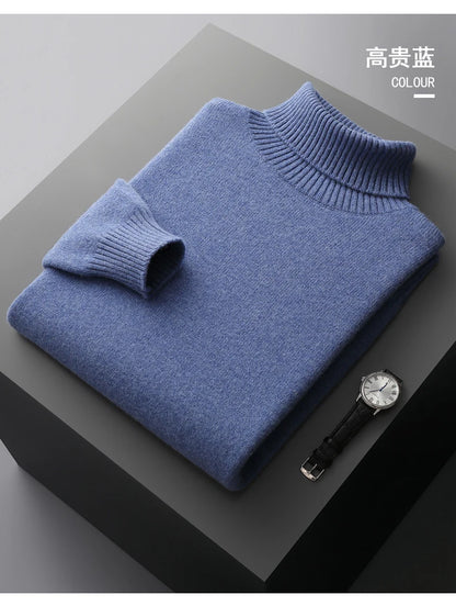Men’s Cashmere Wool Sweater – Elegant Turn-Down Collar Knitwear for Autumn & Winter