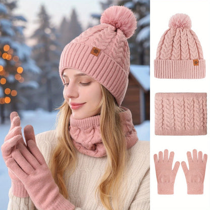 Winter 3-Piece Set: Warm Knit Hat, Scarf & Gloves