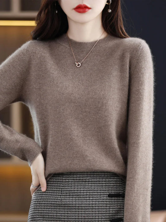 Women’s 100% Merino Wool Sweater – Soft Cashmere O-Neck Pullover