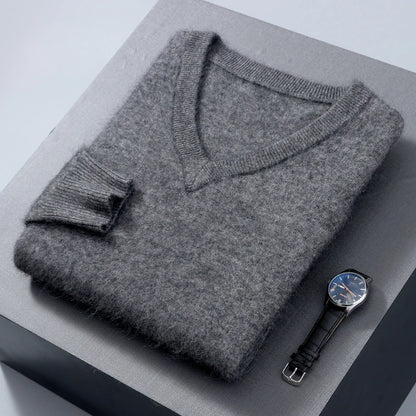 Men’s 100% Pure Mink Cashmere V-Neck Sweater –  for Autumn & Winter