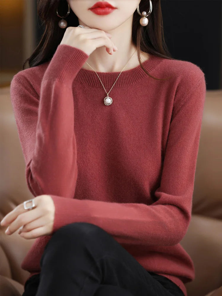 Women’s 100% Merino Wool Sweater – Soft Cashmere O-Neck Pullover