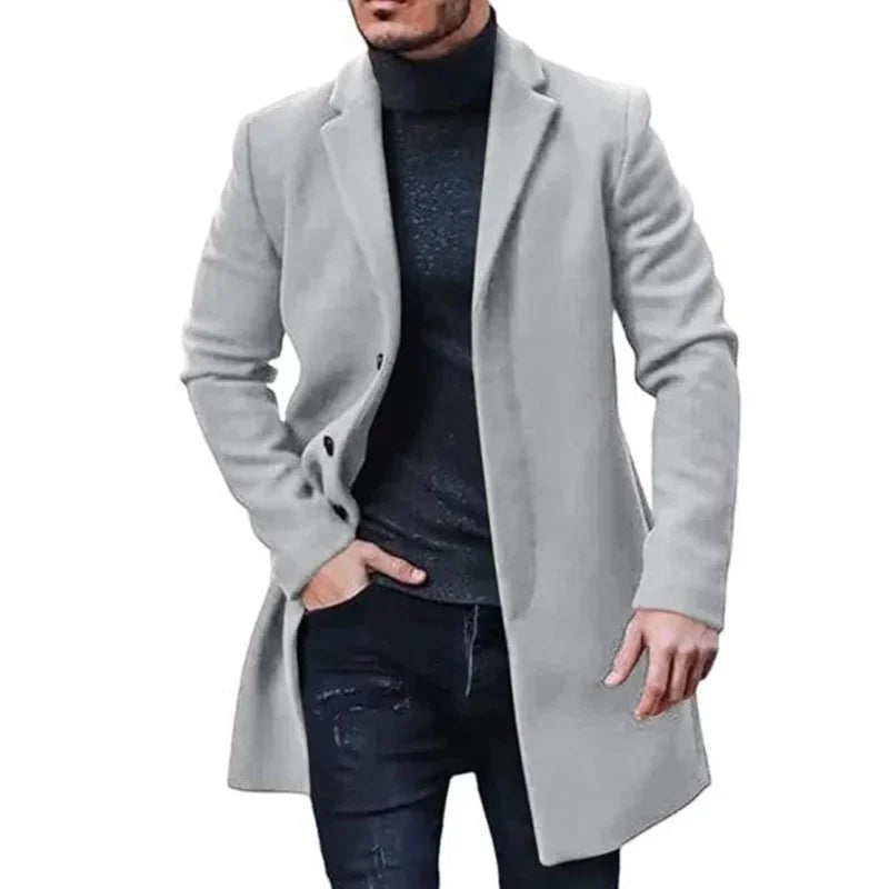 Men’s Woolen Overcoat – Elegant Long Trench Coat for Autumn & Winter