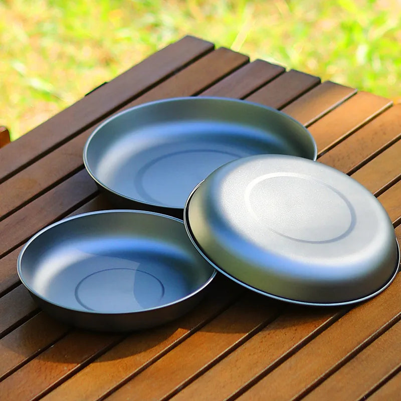 Camping Titanium Tableware Plate Titanium Lightweight Flat Plate 15/17/19cm