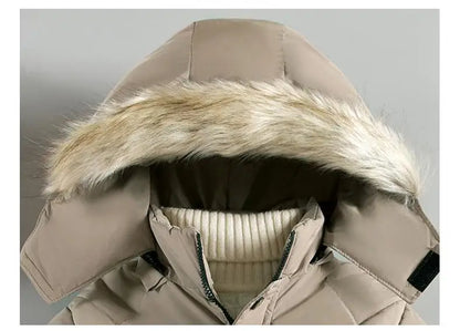 Boys’ Winter Thick Hooded Coat – Warm Fur Collar Jacket
