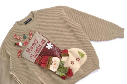2026 Christmas Embroidery Loose Sweet Simple Jumper Pullover 3D Flower Knit Heavy Knitted Korea Goth New Feminine Tops Sweaters