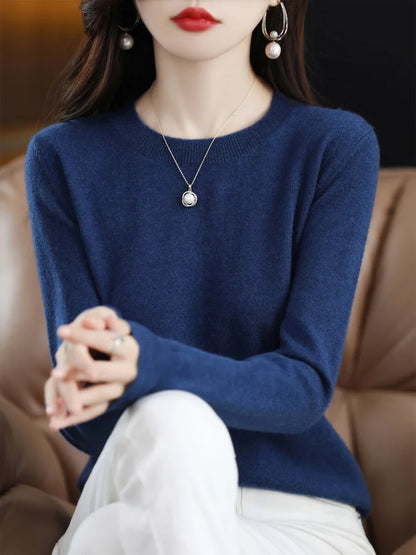 Women’s 100% Merino Wool Sweater – Soft Cashmere O-Neck Pullover