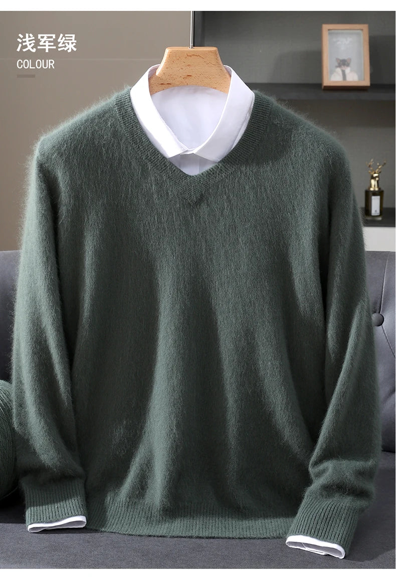 Men’s 100% Pure Mink Cashmere V-Neck Sweater –  for Autumn & Winter