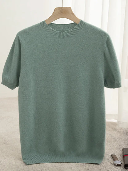 Men’s 100% Merino Wool O-Neck Short Sleeve Sweater –  Collection