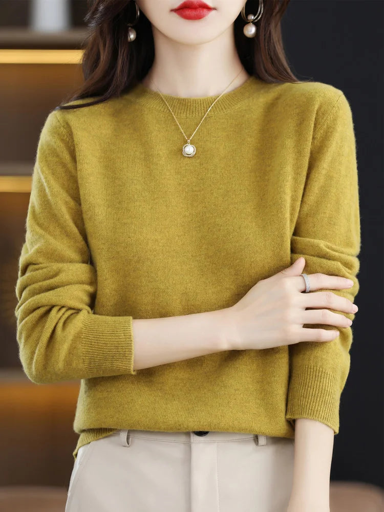 Women’s 100% Merino Wool Sweater – Soft Cashmere O-Neck Pullover