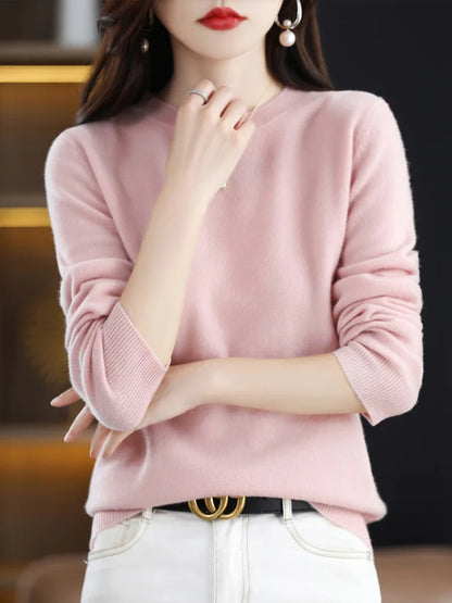 Women’s 100% Merino Wool Sweater – Soft Cashmere O-Neck Pullover