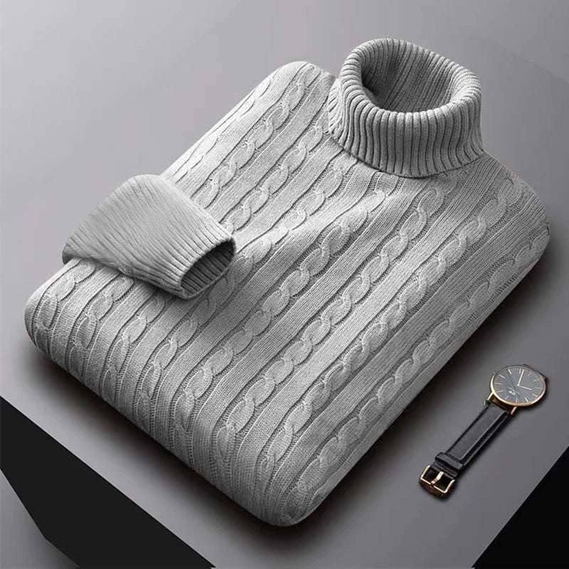 Men’s Classic High Neck Sweater – Warm Knitted Turtleneck Pullover